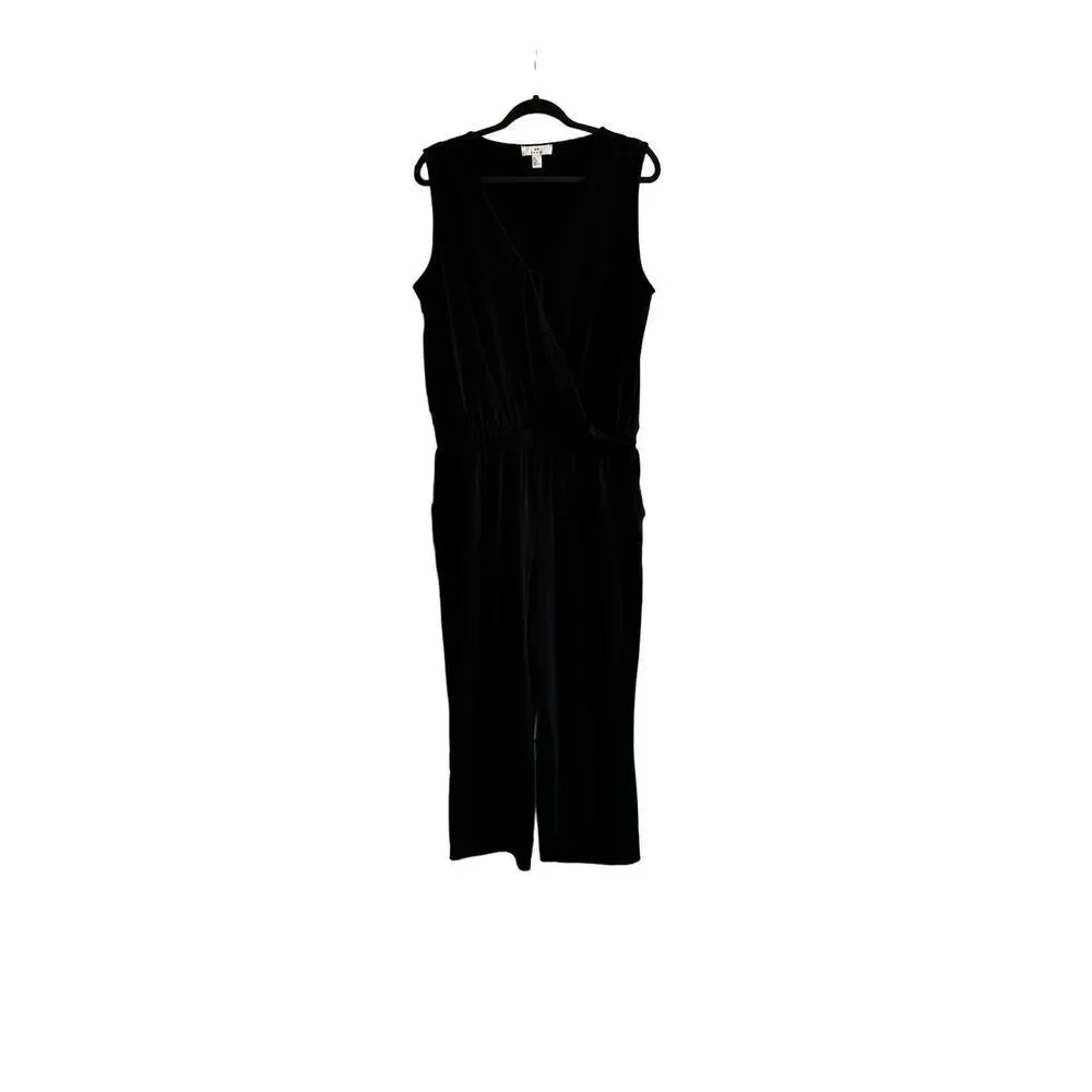 H by HALSTON BLACK V-NECK JUMPSUIT SIZE LARGE Black